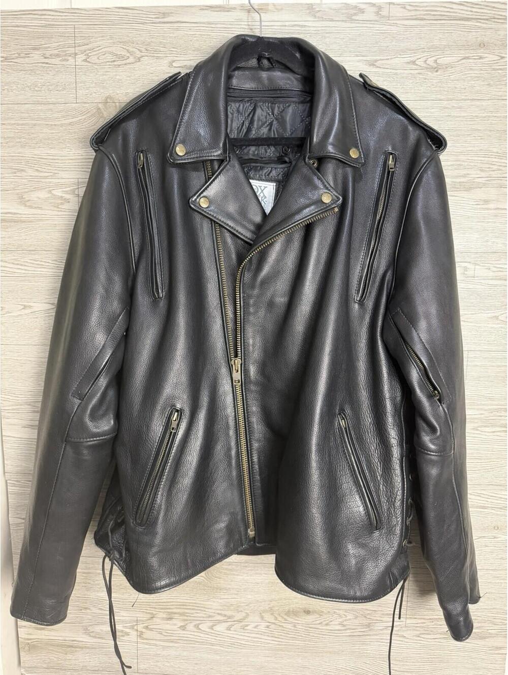 Fox Creek Motorcycle Leather Jacket Mens  L 52 Black USA Heavyweight Moto 2